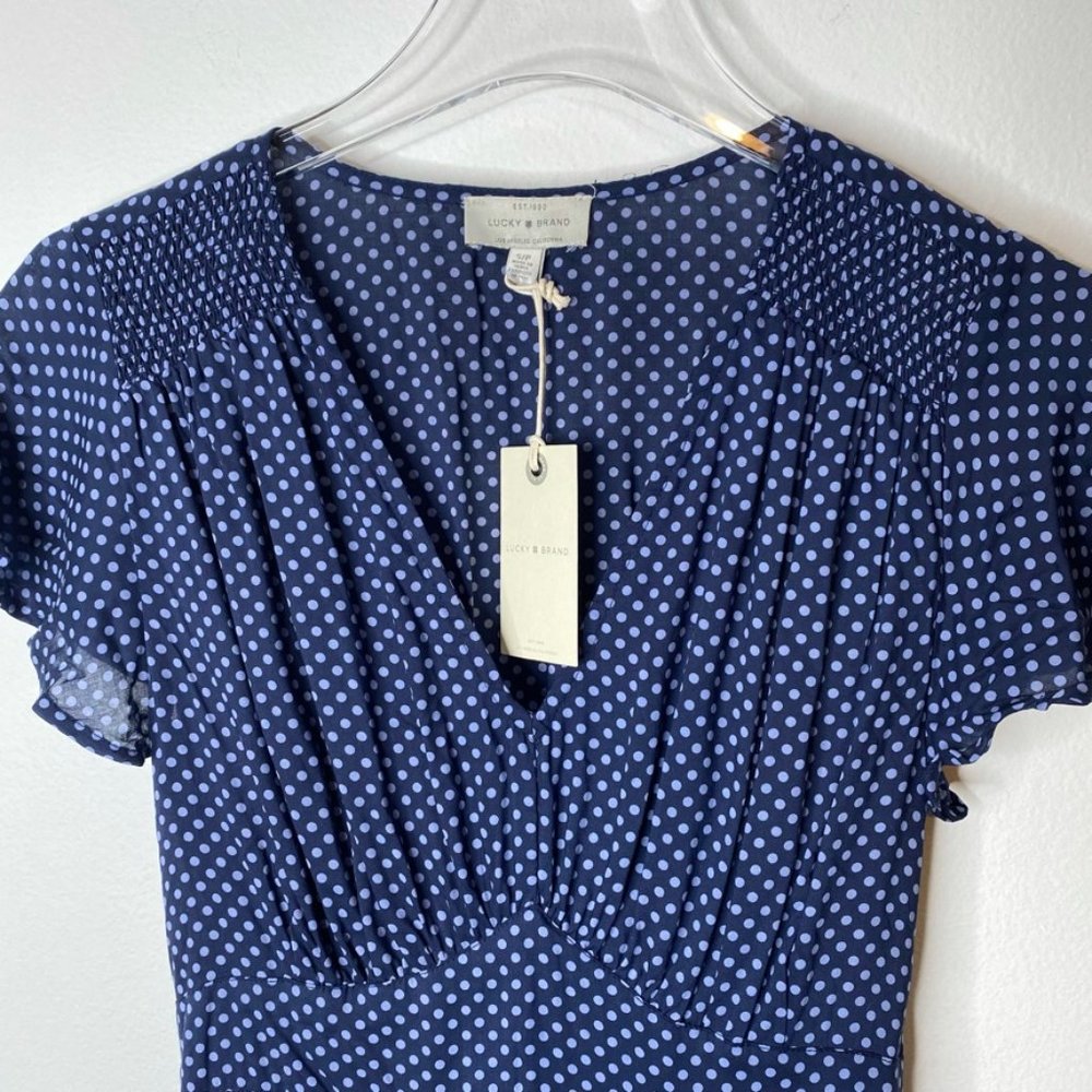 NWT LUCKY BRAND Blue Minnie Polka Dot Mini Sundress Women's small NWT 7WD9709 - Picture 3 of 10